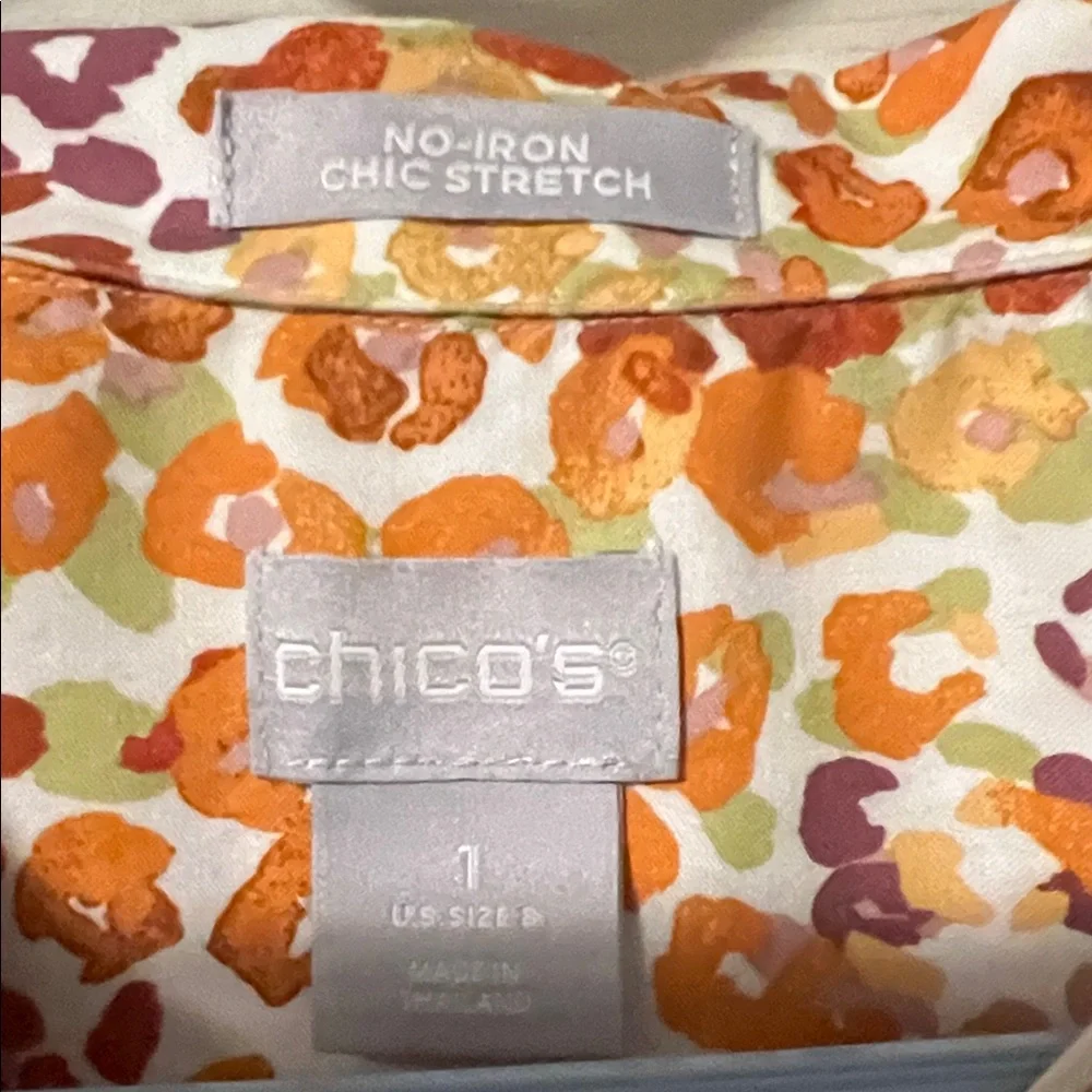 Women's Chico’s size 1 Multicolor Leopard Print Top 3/4 sleeve - Picture 2 of 6
